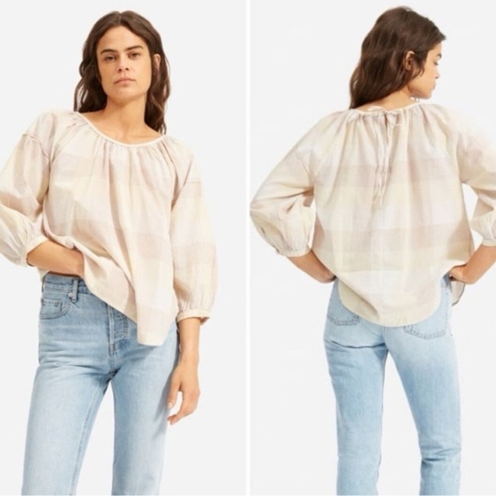 Everlane Rushed Air Plaid Peasant Blouse